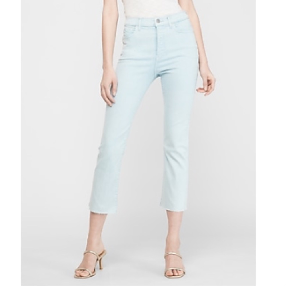 Express high wasted denim perfec blue croped flare jeans